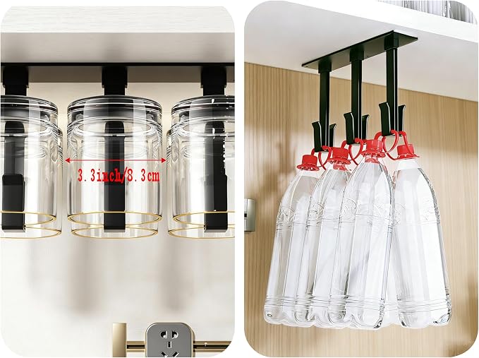 2Pack Under-Cabinet Wine Glass Holder, Coffee Mug Rack Hooks, No-Drill - Image 5
