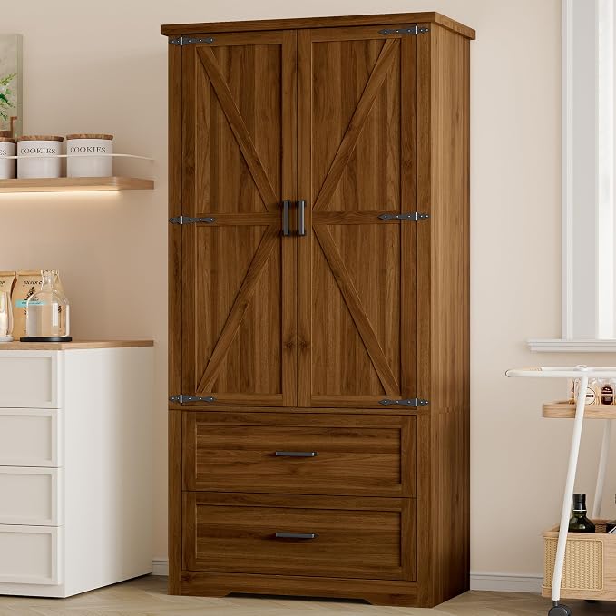 BORNOON Pantry Organizers and Storage Cabinet, 71” Barn Door White Kitchen by BORNOON