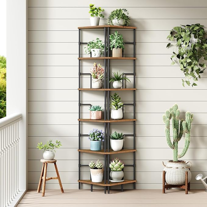 MAHANCRIS 65" Corner Shelf, 6-Tier Industrial Corner Bookshelf - Image 4