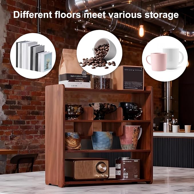 Coffee Cup Holder for Countertop Walnut Wood Coffee Mugs Holder for Kitchen Mug - Image 5