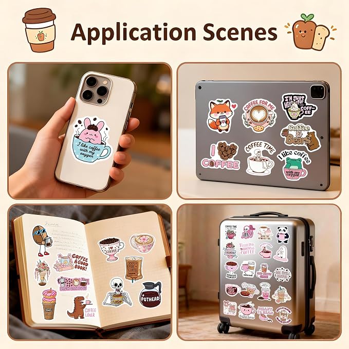 100 Pieces Funny Coffee Stickers -Vinyl Coffee Bottle Sticker - Image 6