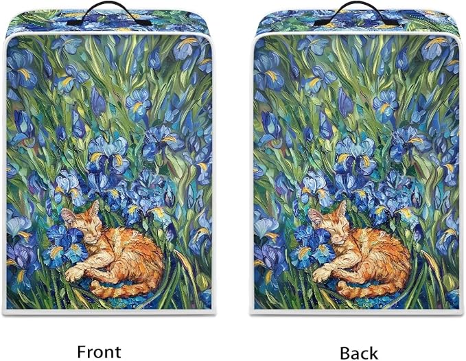 Cute Iris Cat Coffee Maker Cover – Dust Protection Stain Resistant Washable - Image 2
