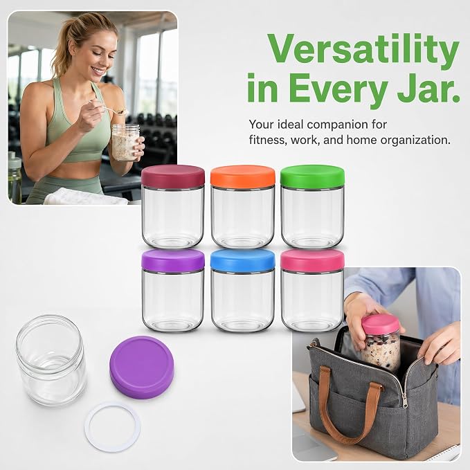 EONJOE 16oz Glass Jars for Overnight Oats Snacks Salad Yogurt Pudding Cereal - Image 8