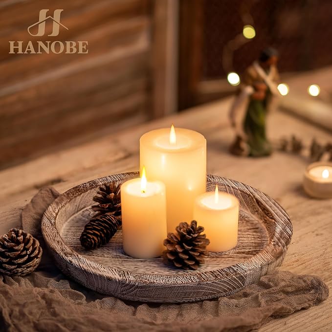 Hanobe Decorative Tray for Coffee Table: Round Candle Plate Holder Centerpieces - Image 2