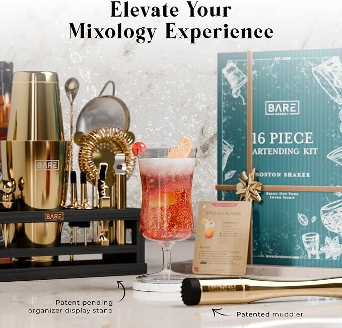 BARE BARREL® Mixology Bartender Kit Bar Set | 16-Piece Cocktail Shaker Set | - Image 8