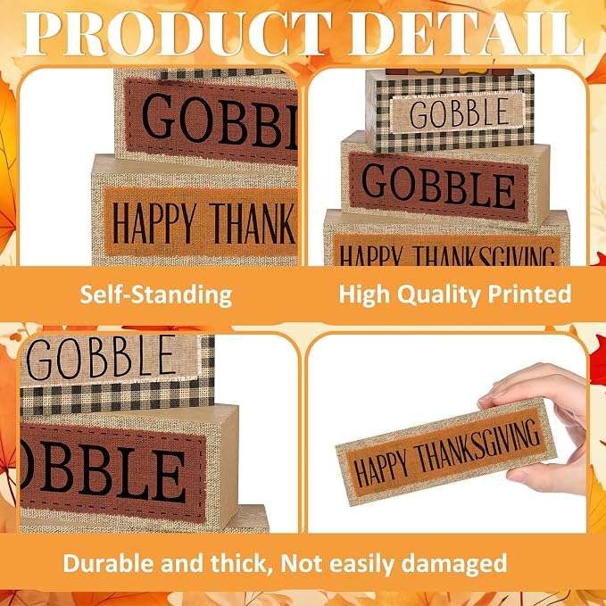 Lineshading 4 Pcs Fall Table Decorations Wooden Turkey Decor Thanksgiving - Image 5