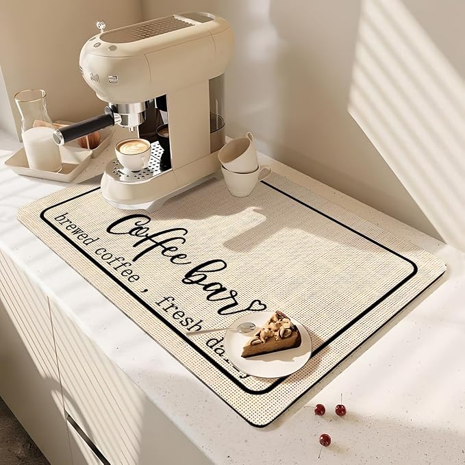 Coffee Bar Mat Rubber Dish Drying Mat by PtRug