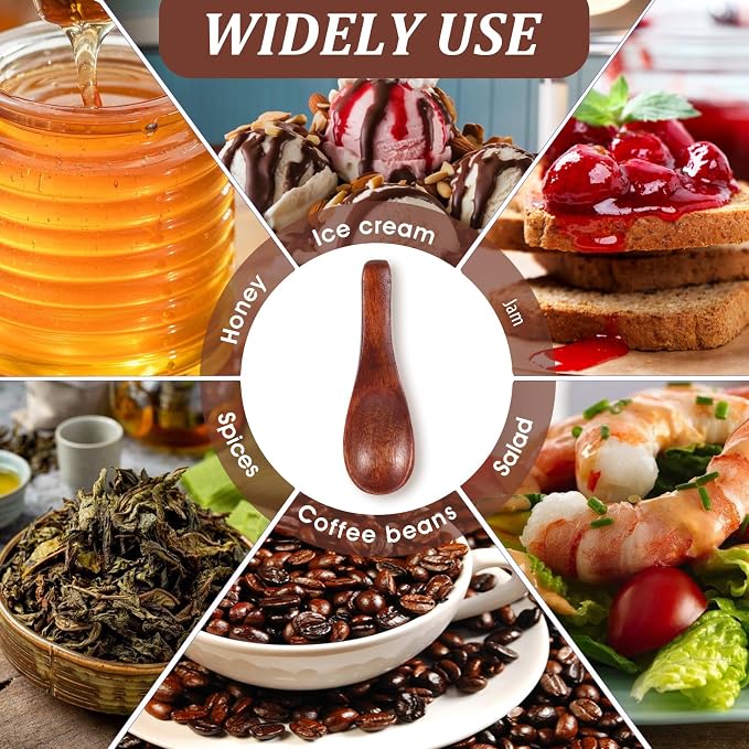 4 Pcs Handcrafted Tiny Wooden Spoons | Mini Scoops - Image 4