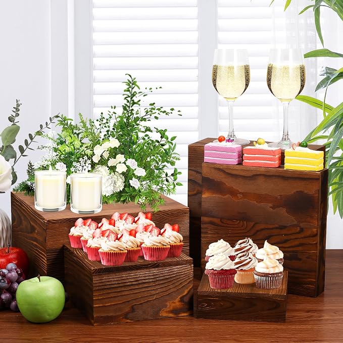 6 Pack Wooden Risers Display Stands Rustic Wood Cake & Cupcake Stands - Image 4