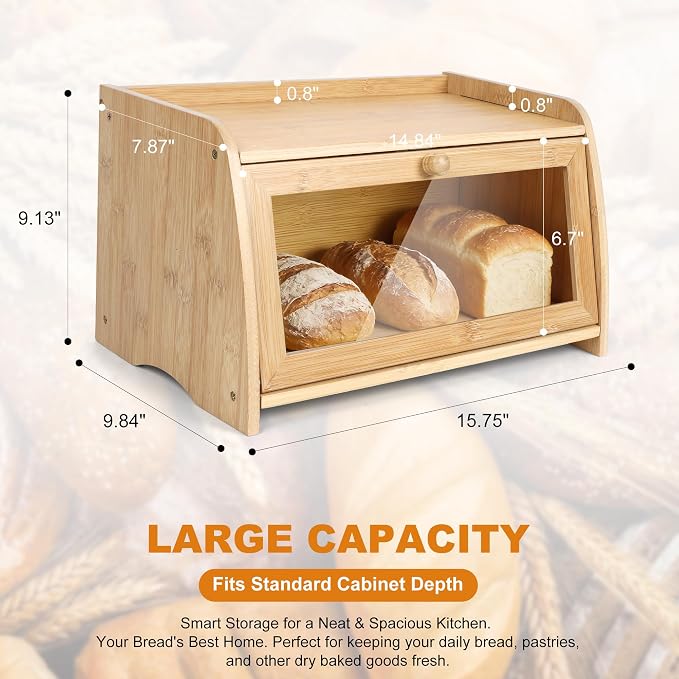 Bamboo Bread Box for Kitchen Counter - Image 3