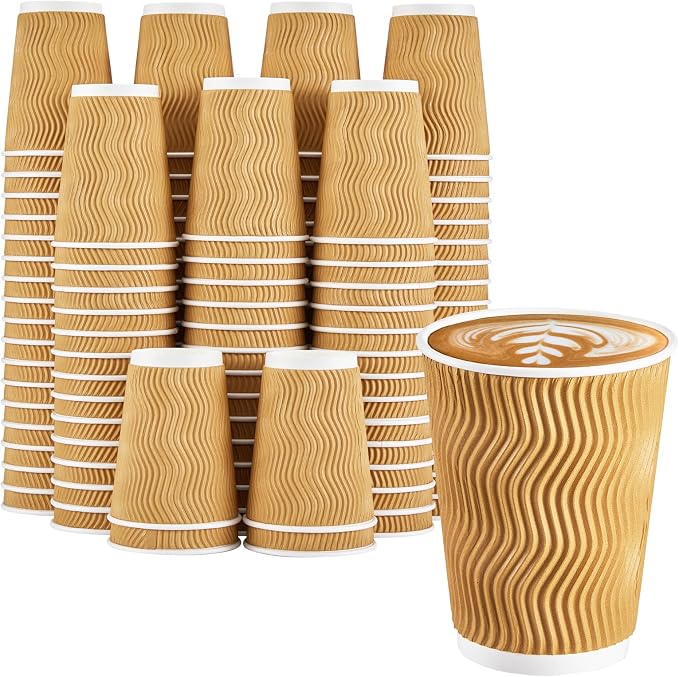 Clawsoff 120 Pack 12 oz Coffee Cups, Disposable Corrugated Insulated Ripple by BuyNow
