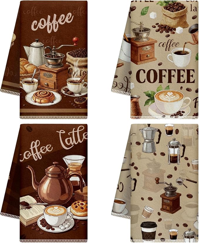 CUTHOLLOW Coffee Element Decorative Kitchen Towels Set of 4, 25.98"x17.72" Soft by CUTHOLLOW