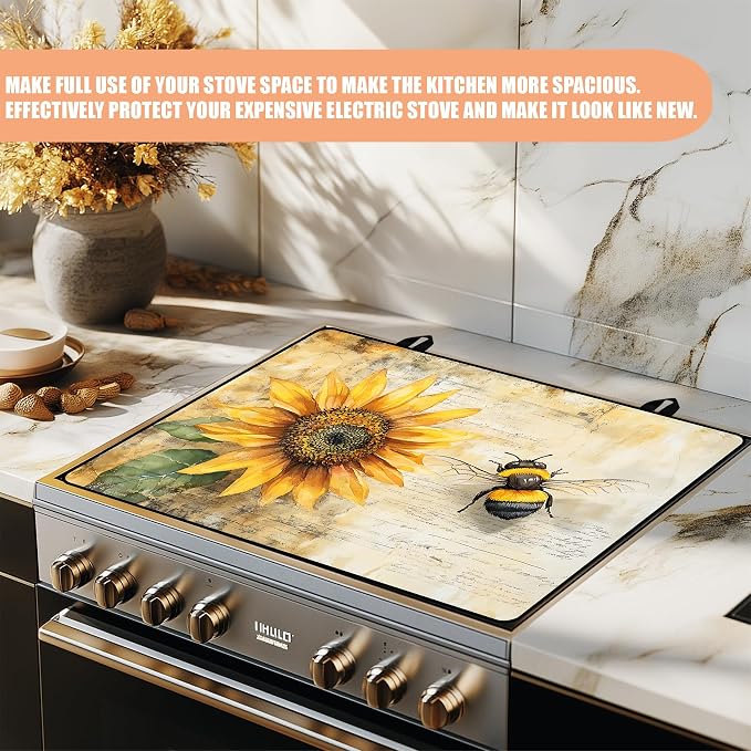 28"x20" Anti-Slip Electric Stove Top Cover Sunflower-Bee Foldable - Image 5