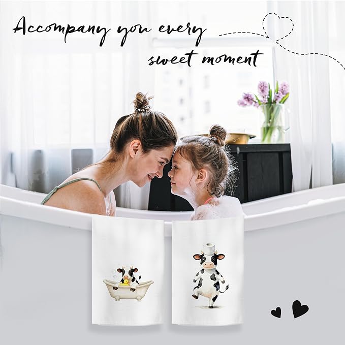 Funny Cow Bathroom Hand Towels, Cow Lover Gifts, Cute Bathing Calf Farm Animal - Image 5