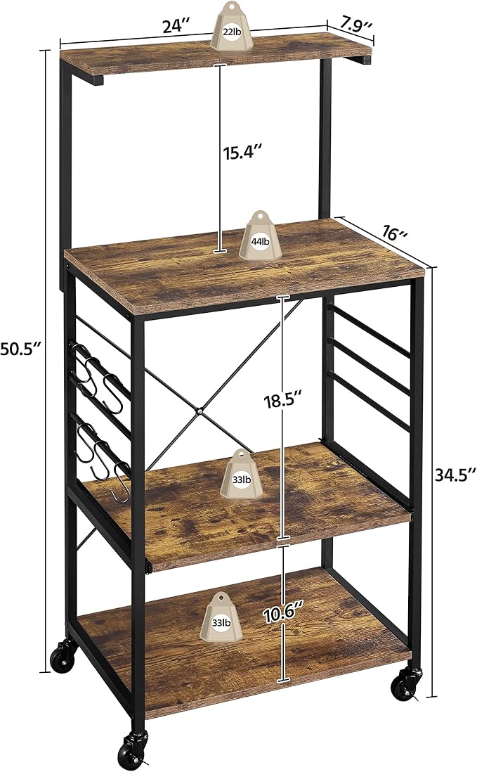 Yaheetech Bakers Rack on Wheels, Microwave Stand Cart Coffee Bar Stand - Image 2