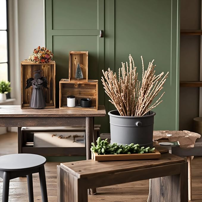 Rustic Wooden Crates for Storage Set of 3, Decorative Storage Containers - Image 9