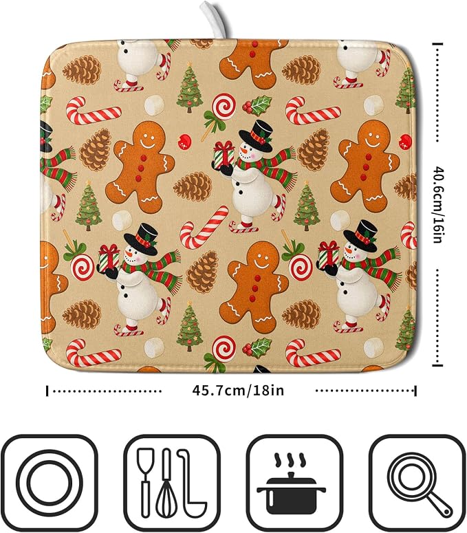 Xmas Gingerbread Man Candy Cane Dish Drying Mat - Image 2