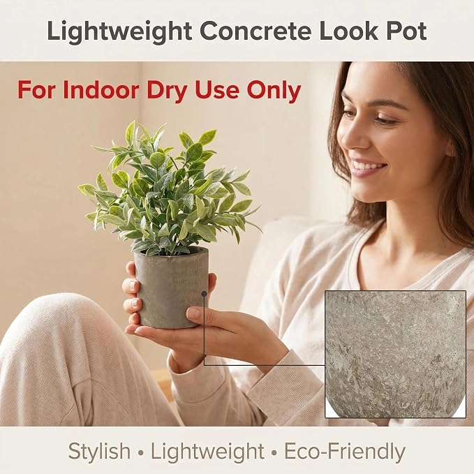 AUUGUU Artificial Potted Plants Faux Greenery in Cement Pots - Image 6