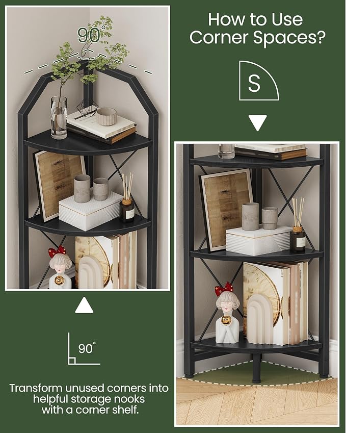 CHOEZON 3-Tier Corner Shelf, Industrial Corner Bookshelf, 35.4" Storage Stand - Image 3