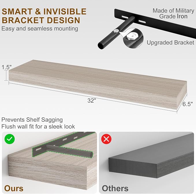 Fun Memories Floating Shelves for Wall, 32Inch Floating Shelves Set of 2 - Image 3