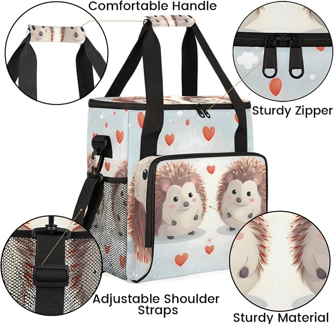 Cute Cartoon Hedgehog Coffee Maker Carring Bag, Large Insulated Storage - Image 6