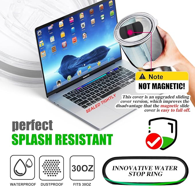 Replacement lids for 2 spill-proof stainless steel travel mugs，Open/Close - Image 2