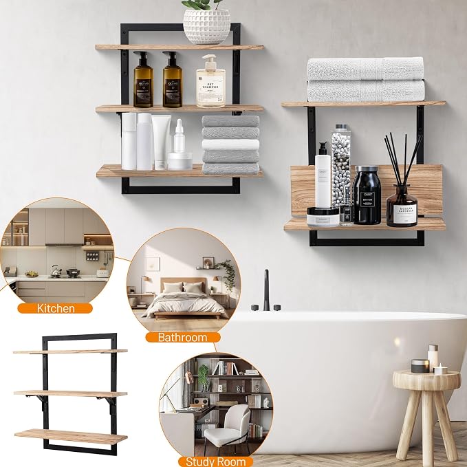 24-Inch Floating Shelves for Wall，3-Tier Wooden Wall Mounted Kitchen Shelves - Image 8
