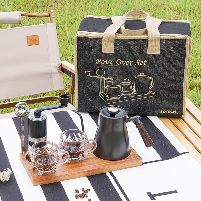 SOTECH Pour Over Coffee Maker Set Chinese Tea Set Wooden Storage Tray Coffee - Image 2