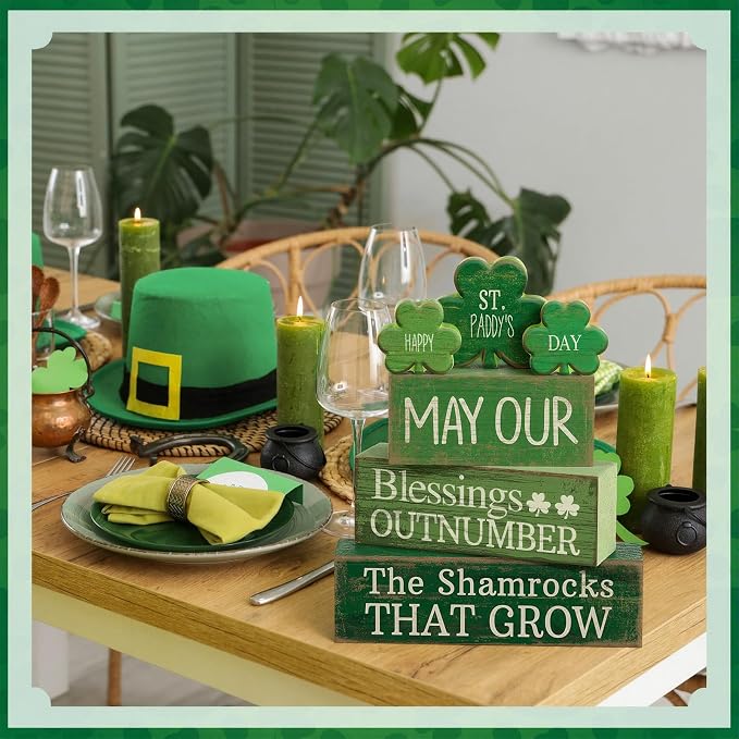 Lineshading 4 Pcs St. Patrick's Day Decor Wooden Shamrock Decoration Saint - Image 4