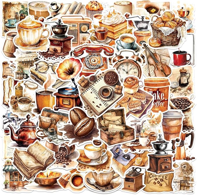 Retro Coffee Theme Stickers by Unknown