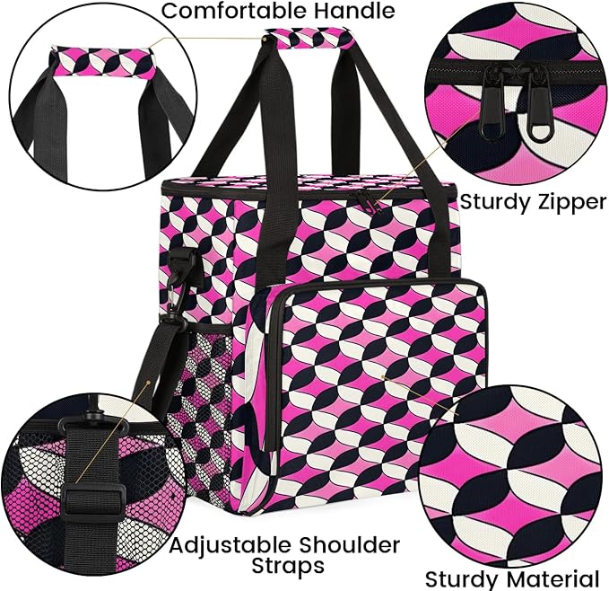 Pink and Black Coffee Maker Travel Bag, Geometric Insulated Grocery Bag Travel - Image 6