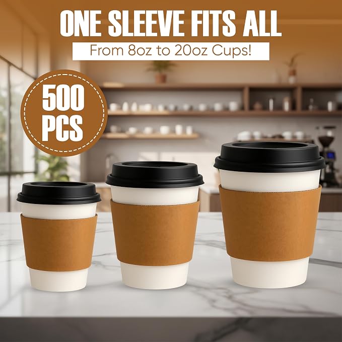 Concession Essentials Disposable Coffee Cup Sleeves – Kraft Paper Insulated Hot - Image 5
