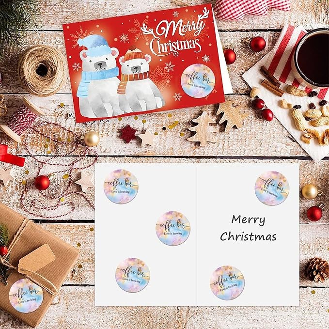 Coffee Bar Love is Brewing Round Label Sticker 3in Positive Lettering Saying - Image 7