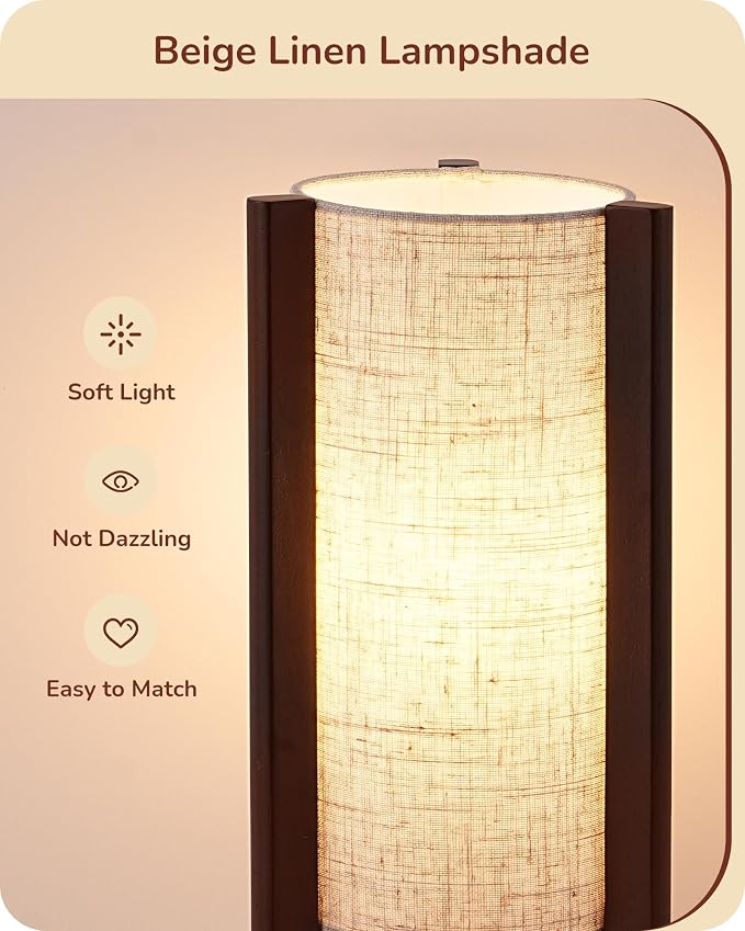 EDISHINE Wood Table Lamp, 13.5" Small Bedside Lamp, Rosewood Cylinder - Image 3