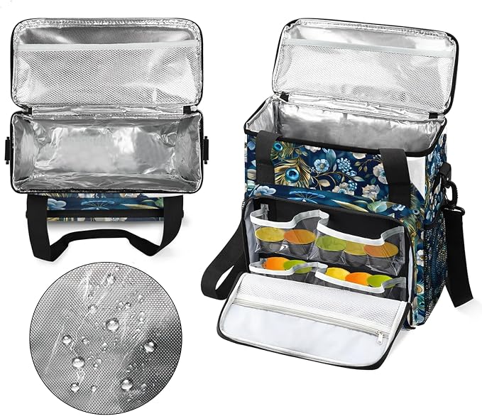 Animal Peacock Feaher Coffee Maker Carring Bag, Large Insulated Storage - Image 3