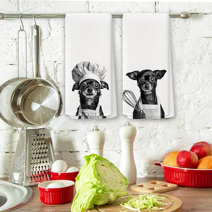 Funny Chef Chihuahua Kitchen Towels Set of 2, Chihuahua Gifts - Image 3