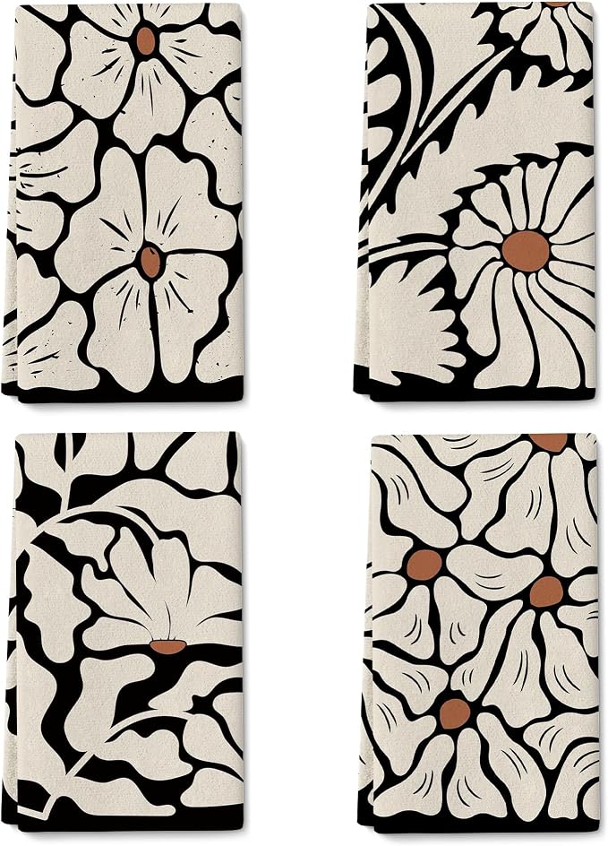 Boho Floral Kitchen Towels Decorative Set of 4, Housewarming Gifts by Unknown