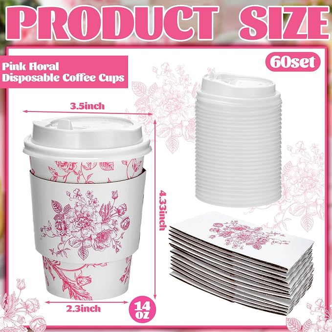 Vesici 60pcs 14oz Pink Disposable Coffee Cups - Image 2