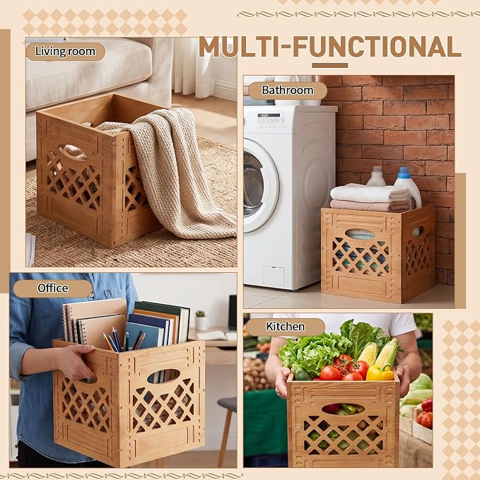 Geelin 2 Pack Wooden Milk Crate, Decorative Farmhouse Basket Organizer - Image 7