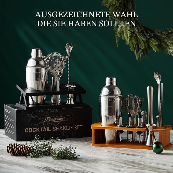 KITESSENSU Cocktail Shaker Set Bartender Kit, 6-Piece Silver Bar Set - Image 5