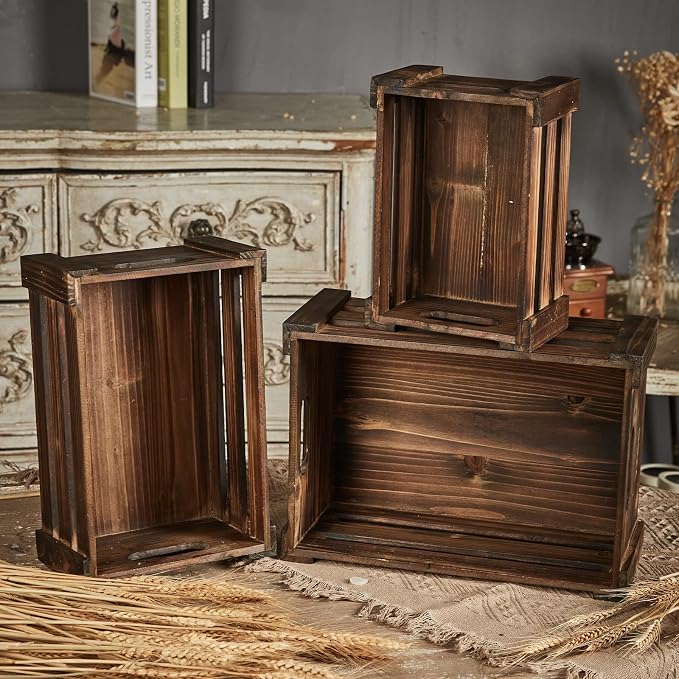 Farmhouse Wooden Nesting Crates Decorative Set of 3, Distressed Crate - Image 8