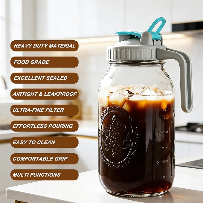 Mason Jar Cold Brew Coffee Maker 64 OZ Wide Mouth Cold Brew Pitcher - Image 4