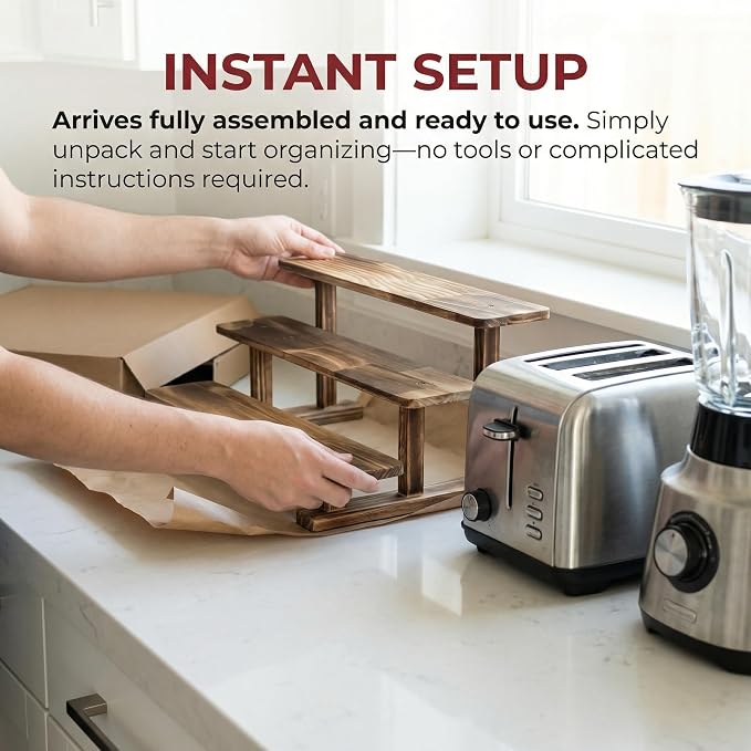 2 Pack 3 Tier Coffee Mug Display Shelf, Wooden Coffee Mug Holder Organizer - Image 5
