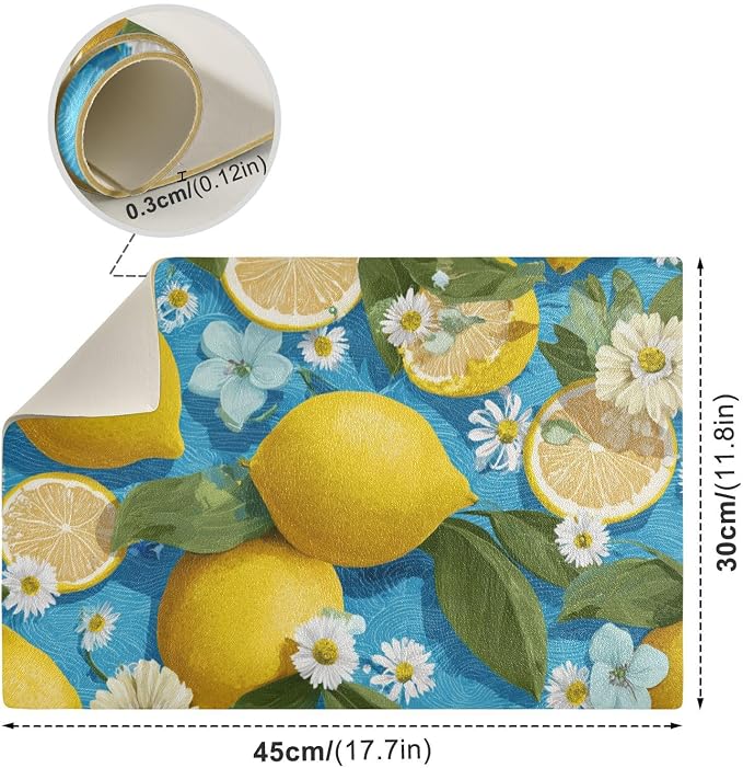 Summer Wave Lemons Daisy Coffee Mat Coffee Bar Maker Backed Absorbent Nonslip - Image 3