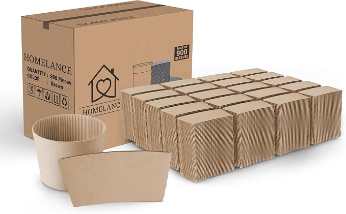 Coffee Sleeves 900 Pcs – Corrugated Brown Kraft Paper Cups Sleeves Fit 12oz by Homelance