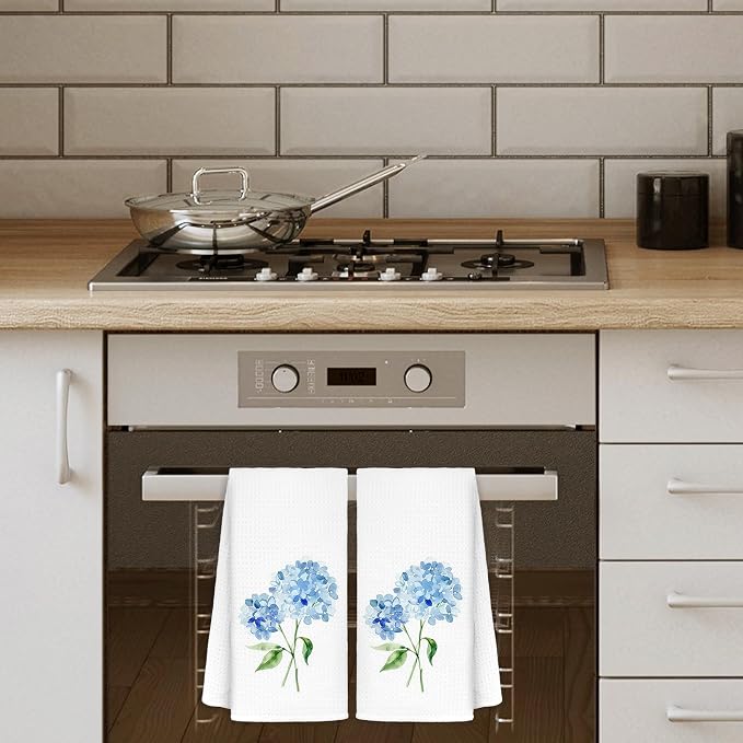 Blue Hydrangea Floral Hand Towels - Image 2