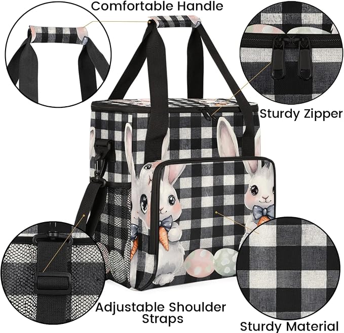 Easter Bunny Black And White Checkered Coffee Maker Carring Bag, Large - Image 6