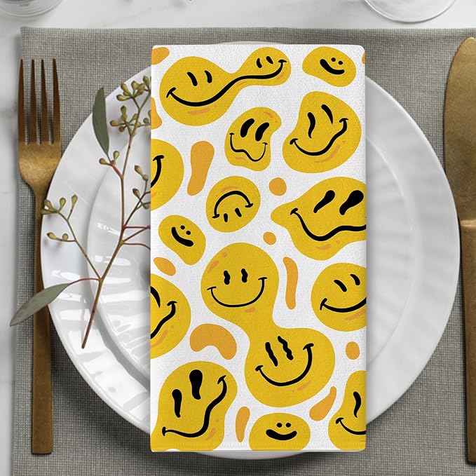 Good Vibes Smiley Face Kitchen Dish Towels Set of 2, Positive Hippie Smiles - Image 5