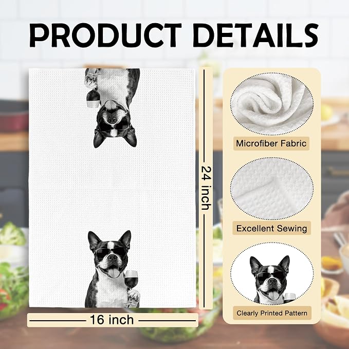 Funny Boston Terrier Wine Kitchen Towels, Gifts - Image 6