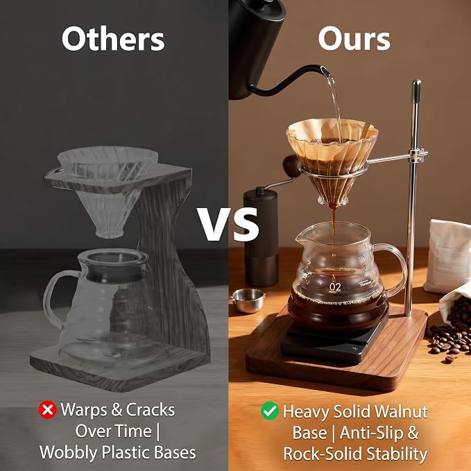 Pour Over Stand with North American Walnut Base & 360° Adjustable Coffee Filter - Image 6